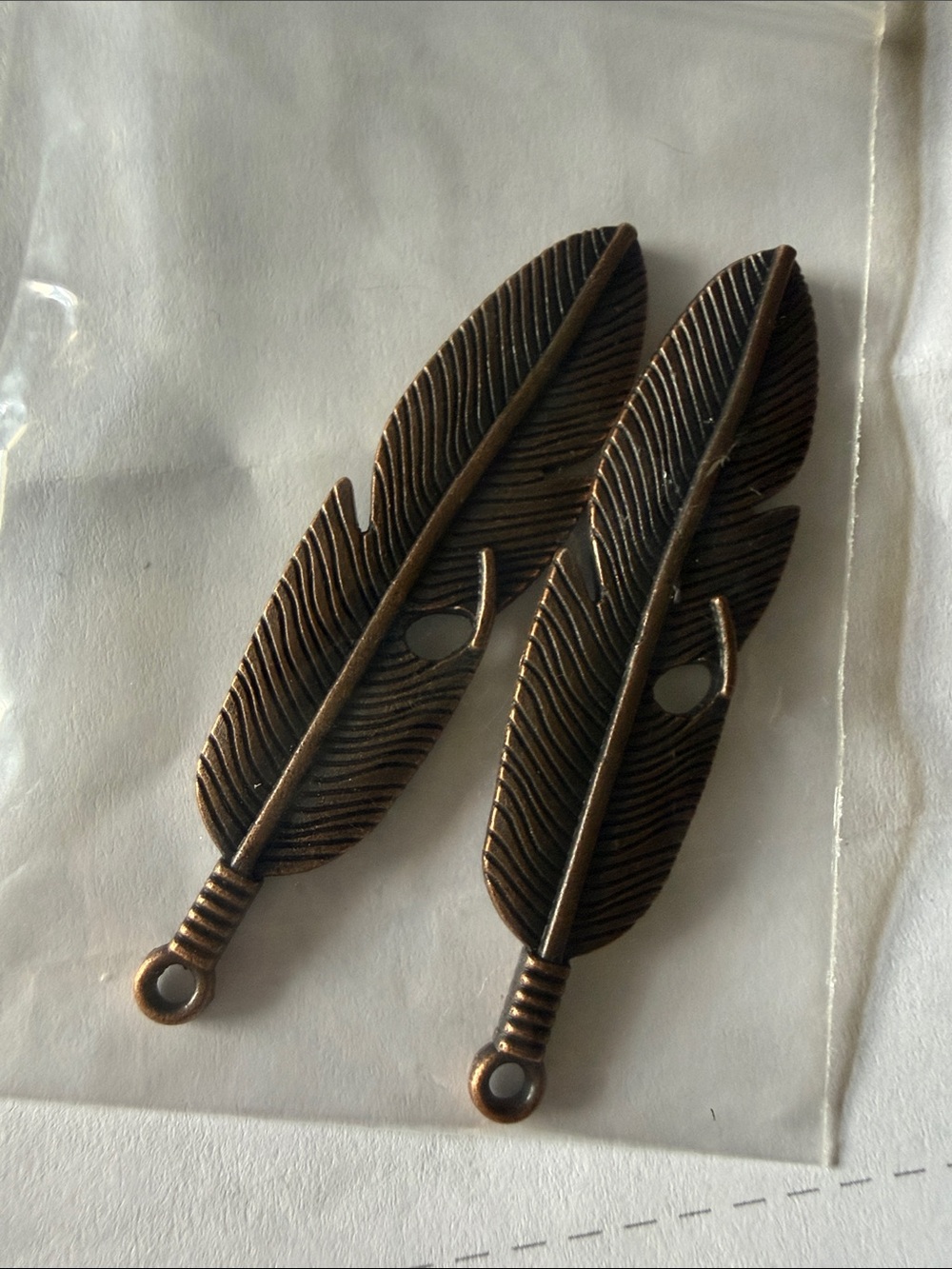 2 Antique Bronze Feather Pendants
